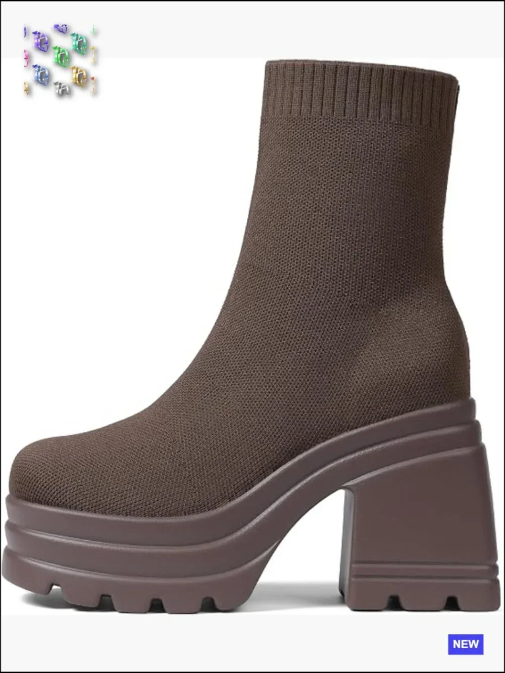 Sock Boots Square Toe Chunky Block High Heel Platform Knit Ankle Boots